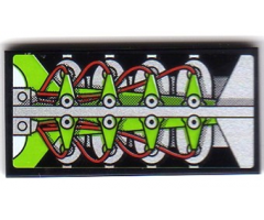 Tile 2 x 4 with Silver, Red and Lime Engine Block Pattern  (Sticker) - Set 8899