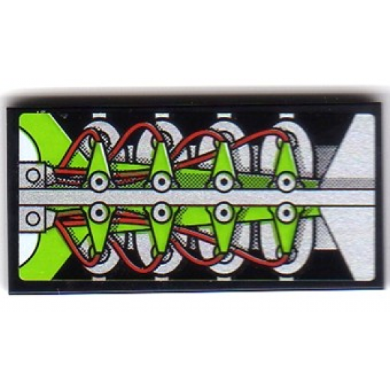 Tile 2 x 4 with Silver, Red and Lime Engine Block Pattern  (Sticker) - Set 8899