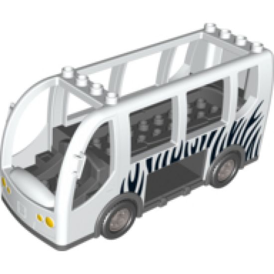 Duplo Bus with Dark Bluish Gray Chassis and Flat Silver Wheels, with Black Zebra Stripes Pattern