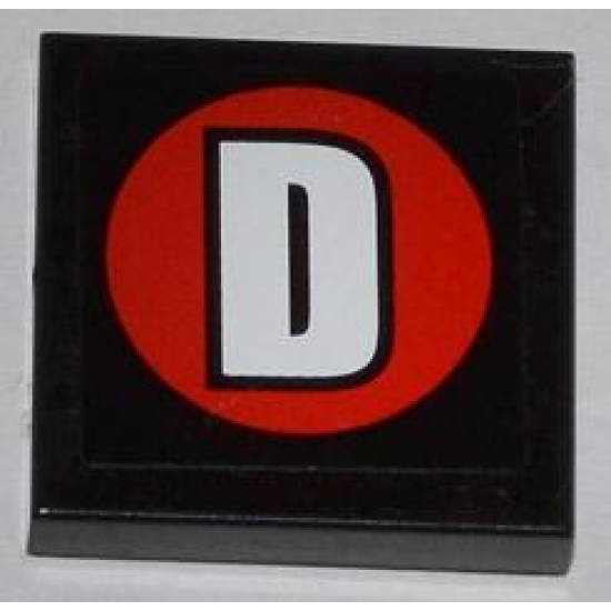 Tile 2 x 2 with White Capital Letter D on Red Circle Pattern (Sticker) - Set 76005