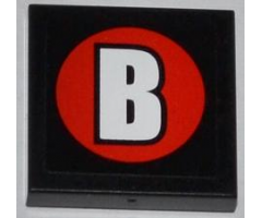 Tile 2 x 2 with White Capital Letter B on Red Circle Pattern (Sticker) - Set 76005