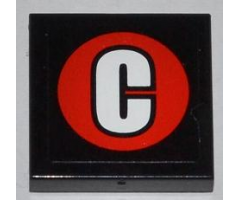 Tile 2 x 2 with White Capital Letter C on Red Circle Pattern (Sticker) - Set 76005