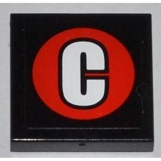 Tile 2 x 2 with White Capital Letter C on Red Circle Pattern (Sticker) - Set 76005