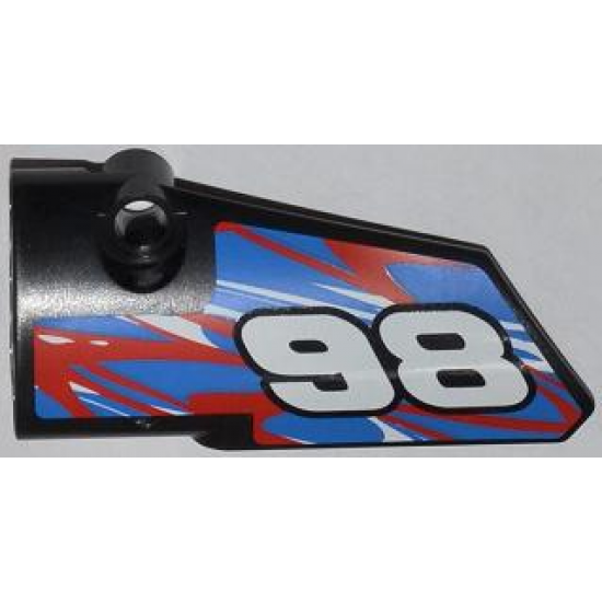 Technic, Panel Fairing # 3 Small Smooth Long, Side A with '98' and Red and White Swirls on Blue Pattern (Sticker) - Set 42010