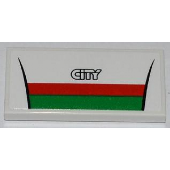Tile 2 x 4 with Red and Green Stripes and 'CITY' Pattern (Sticker) - Set 60016