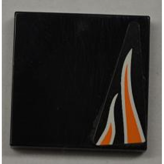 Tile 2 x 2 with Orange Flames on Black Background Pattern Model Left Side (Sticker) - Set 8125