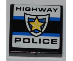 Tile 2 x 2 with 'HIGHWAY POLICE' and Police Yellow Star Badge Pattern  (Sticker) - Set 8197