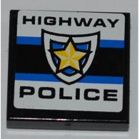 Tile 2 x 2 with 'HIGHWAY POLICE' and Police Yellow Star Badge Pattern  (Sticker) - Set 8197