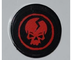 Tile, Round 2 x 2 with Ninjago Cracked Red Skull in Red Circle on Black Background Pattern (Sticker) - Set 2259