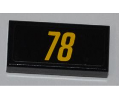 Tile 1 x 2 with Yellow '78' on Black Background Pattern (Sticker) - Set 8126