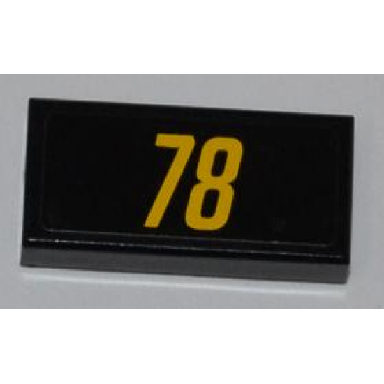 Tile 1 x 2 with Yellow '78' on Black Background Pattern (Sticker) - Set 8126
