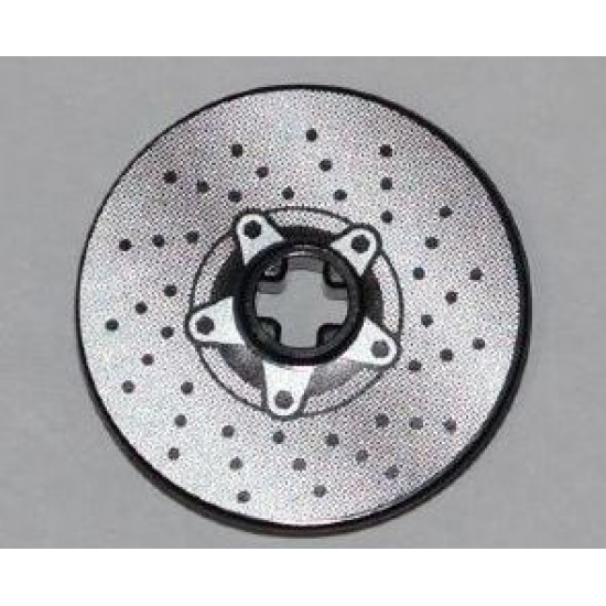 Technic, Disk 3 x 3 with Disk Brake Silver Drilled Rotor and Star Shaped Hub with 5-Bolts Pattern (Sticker) - Set 8221