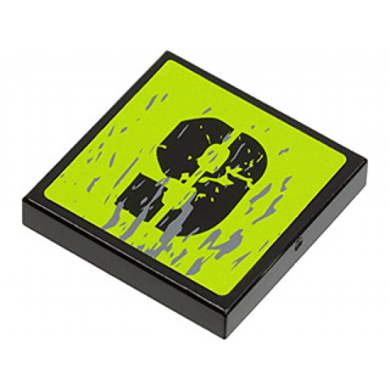 Tile 2 x 2 with Dark Bluish Gray Splatters and Black Number 9 on Lime Background Pattern (Sticker) - Set 8708