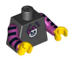 Torso Hooded Sweatshirt with Pocket, Drawstring and Minifigure Skull Pattern / Magenta Arms with Black Stripes / Yellow Hands