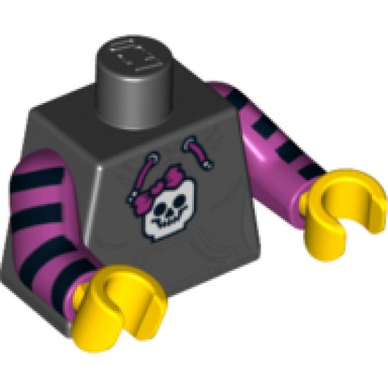 Torso Hooded Sweatshirt with Pocket, Drawstring and Minifigure Skull Pattern / Magenta Arms with Black Stripes / Yellow Hands