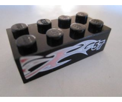 Brick 2 x 4 with Silver and Pink Flames and '57' on Black Background Pattern Model Left Side (Sticker) - Set 8495