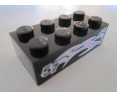 Brick 2 x 4 with Silver and Pink Flames and '57' on Black Background Pattern Model Right Side (Sticker) - Set 8495