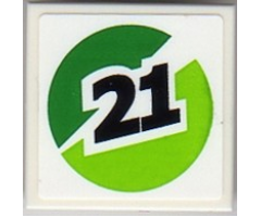 Tile 2 x 2 with Black '21' on Green and Lime Circle Pattern Model Left Side (Sticker) - Set 8899