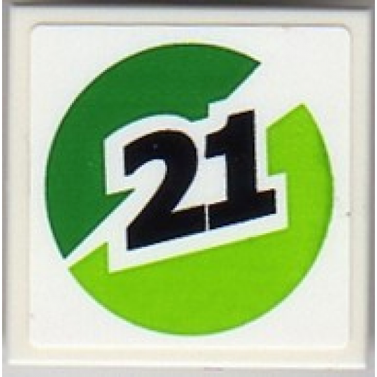 Tile 2 x 2 with Black '21' on Green and Lime Circle Pattern Model Left Side (Sticker) - Set 8899