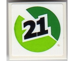 Tile 2 x 2 with Black '21' on Green and Lime Circle Pattern Model Right Side (Sticker) - Set 8899