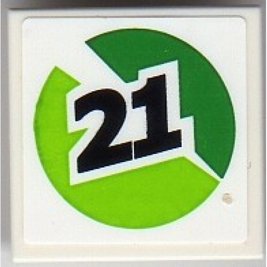 Tile 2 x 2 with Black '21' on Green and Lime Circle Pattern Model Right Side (Sticker) - Set 8899