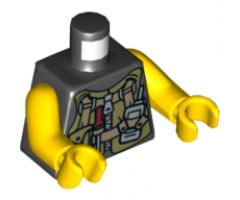 Torso Dino Utility Vest with Pocket and Dark Tan Straps, Screwdriver with Red Handle and Silver Radio Pattern / Yellow Arms / Yellow Hands