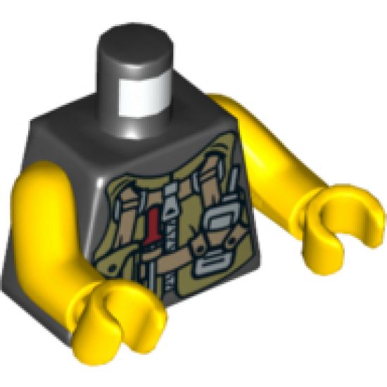 Torso Dino Utility Vest with Pocket and Dark Tan Straps, Screwdriver with Red Handle and Silver Radio Pattern / Yellow Arms / Yellow Hands