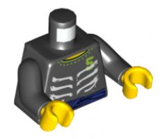 Torso Ninjago Skeleton Ribs White, Purple Waist Sash and Number 5 Pattern / Black Arms / Yellow Hands