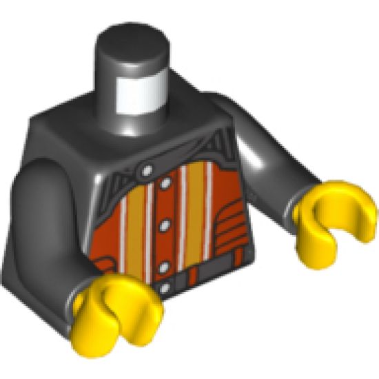 Torso Racers with 5 Buttons, Yellow and White Stripes Front, Crazy Demon Back Pattern / Black Arms / Yellow Hands