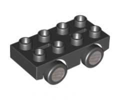 Duplo, Vehicle Car Base 2 x 4 with 4 Black Tires with Silver Hubs Pattern