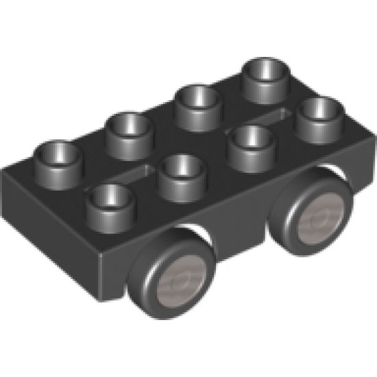 Duplo, Vehicle Car Base 2 x 4 with 4 Black Tires with Silver Hubs Pattern