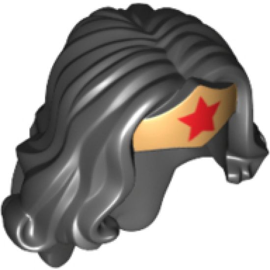 Minifigure, Hair Female Long Wavy with Gold Tiara and Red Star Pattern (Wonder Woman)