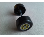 Duplo, Vehicle Wheel Double Assembly with Metal Axle and Yellow 'Y' Spoke Pattern