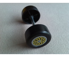 Duplo, Vehicle Wheel Double Assembly with Metal Axle and Yellow 'Y' Spoke Pattern