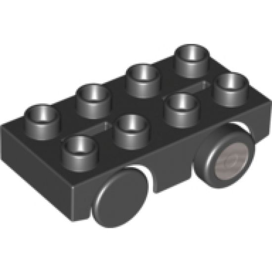 Duplo, Vehicle Car Base 2 x 4 with 2 Black Wheels and 2 Black Tires with Silver Hub Pattern