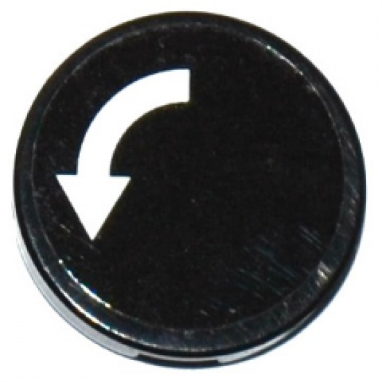 Tile, Round 2 x 2 with Bottom Stud Holder with White Curved Arrow on Black Background Pattern (Sticker) - Set 60104