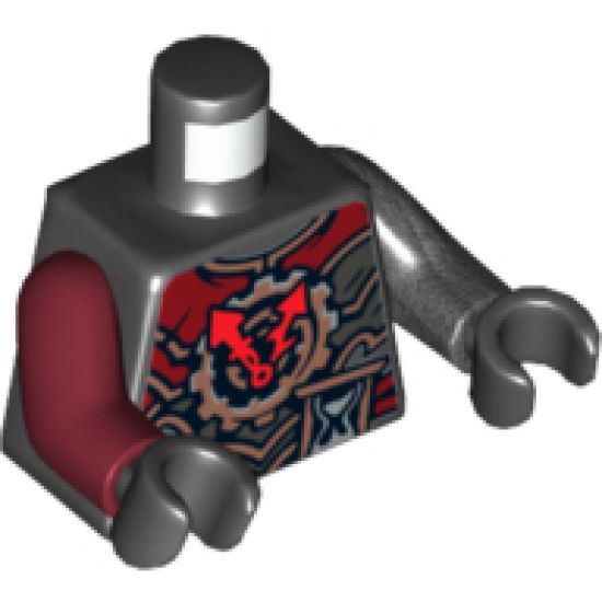 Torso Ninjago Dark Red, Silver and Copper Armor with Clock and Hourglass Pattern / Pearl Dark Gray Arm Left / Dark Red Arm Right / Black Hands