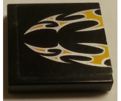 Tile 2 x 2 with Orange and Silver Flames Pattern (Sticker) - Set 8135