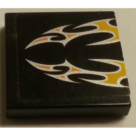 Tile 2 x 2 with Orange and Silver Flames Pattern (Sticker) - Set 8135
