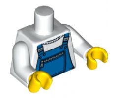 Torso Overalls Blue with Zippered Front Pocket Pattern / White Arms / Yellow Hands