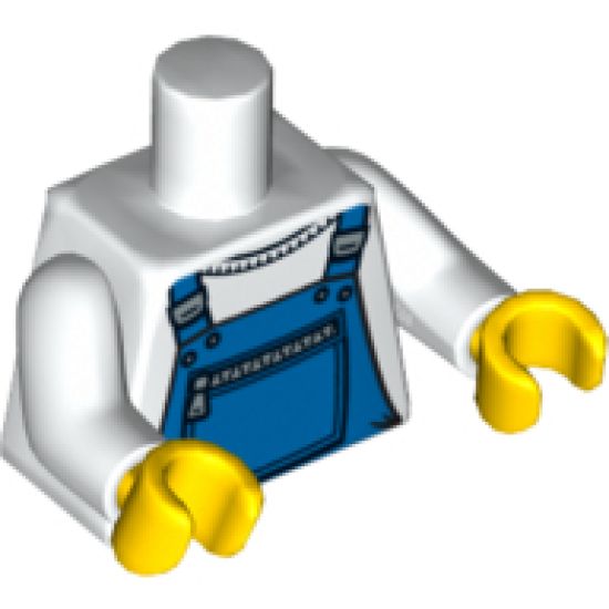 Torso Overalls Blue with Zippered Front Pocket Pattern / White Arms / Yellow Hands