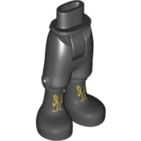 Mini Doll, Legs with Hips and Trousers Cropped, Pearl Dark Gray Boots with Gold Laces Pattern