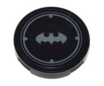 Tile, Round 2 x 2 with Bottom Stud Holder with Silver Batman Symbol with Circles Border Pattern (Sticker) - Set 70905