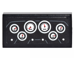 Tile 1 x 2 with Dashboard with 6 Round White Gauges Pattern (Sticker) - Set 76077