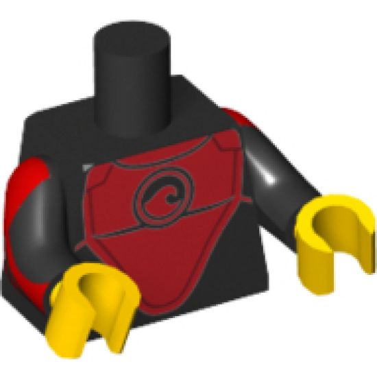 Torso Wetsuit with Red Front Panel with Wave Logo Pattern / Black Arms with Red Shoulder and Stripes Pattern / Yellow Hands