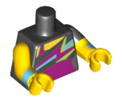 Torso Bare Shoulder Top with Spiky Colors over Magenta Leotard Pattern / Yellow Arms with Wristbands and Black Left Short Sleeve / Yellow Hands