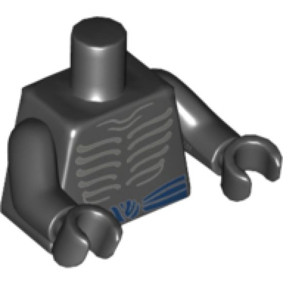 Torso Ninjago Skeleton Ribs Gray and Dark Blue Waist Sash Pattern / Black Arms / Black Hands