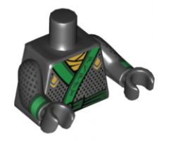 Torso Ninjago Robe with Gold Scarf and Diamonds, Green Sash and Emblem Pattern / Black Arms with Diamonds and Green Cuffs Pattern / Black Hands