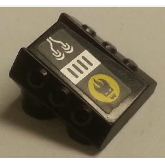 Brick, Modified 2 x 2 No Studs, Sloped with 6 Side Pistons Raised with Wires, Grille and Agents Dr. Inferno Logo Pattern (Sticker) - Set 8633