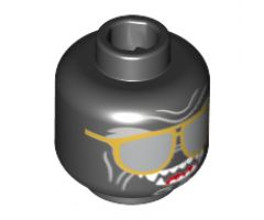 Minifigure, Head Alien with Sunglasses with Gold Frames, Light Bluish Gray Wrinkes, Open Mouth Smile with Fangs Pattern (Garmadon) - Hollow Stud